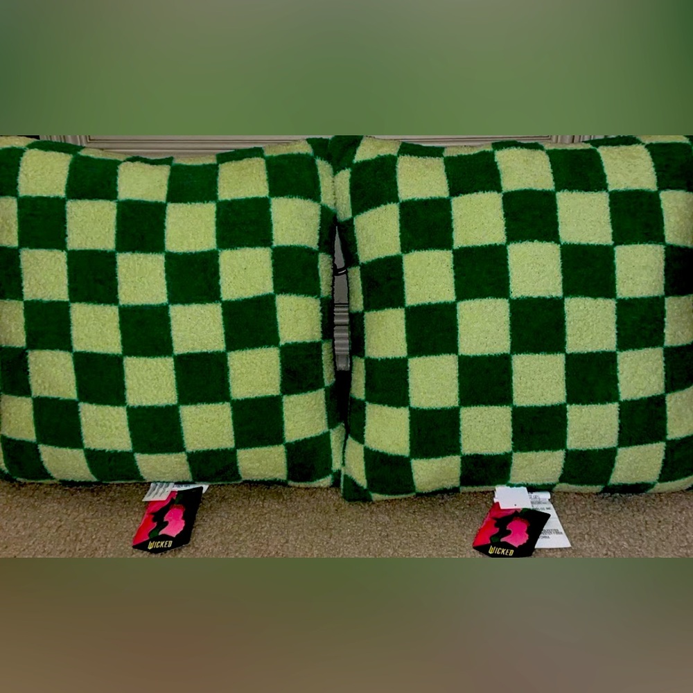 Wicked X Paul Tazewell Green Checked Pillow Elphaba Target Glinda Poly - 2 Pcs.